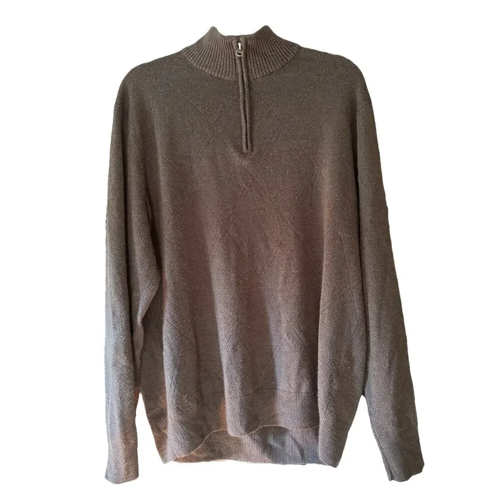 Dockers Men’s XL Quarter Zip Sweater Knit Pullover Mock Neck Long Sleeve Brown - Picture 3 of 8